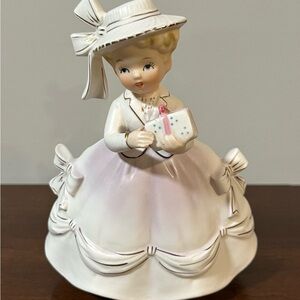*GENTLY USED* Vintage Relpo White  Birthday Present Party Girl Planter Vase